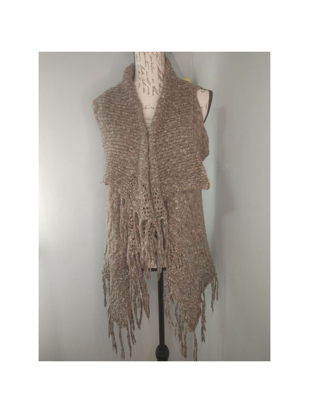 Women's Romeo & Juliet Couture Brown Knit Open Vest w Fringe Size S
